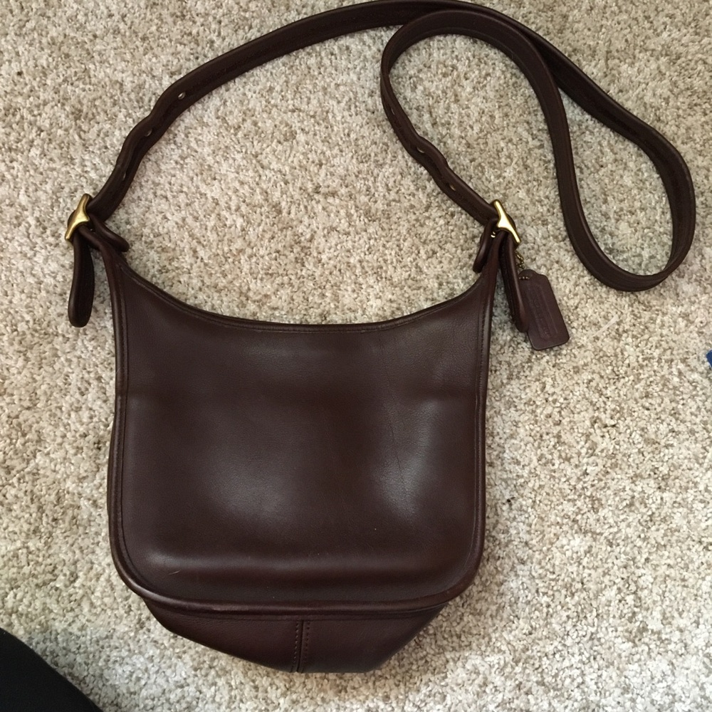 Dark brown leather coach purse